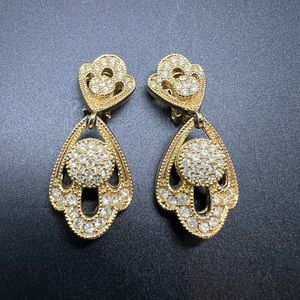 Signed CHR.DIOR Elegant Gold Tone Crystal Earrings